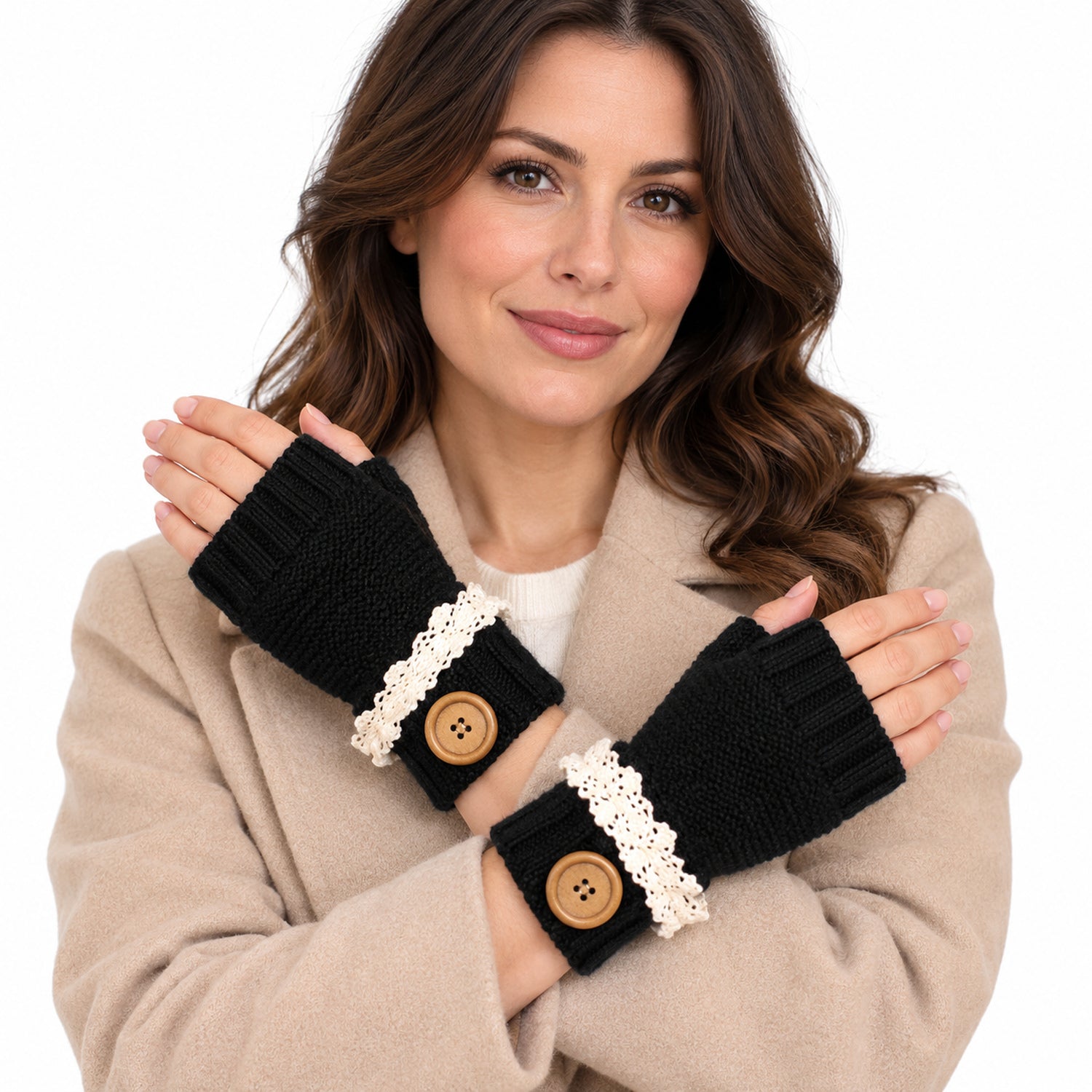 Fingerless Knit Mittens with Button Details, Cozy Winter Hand Warmers