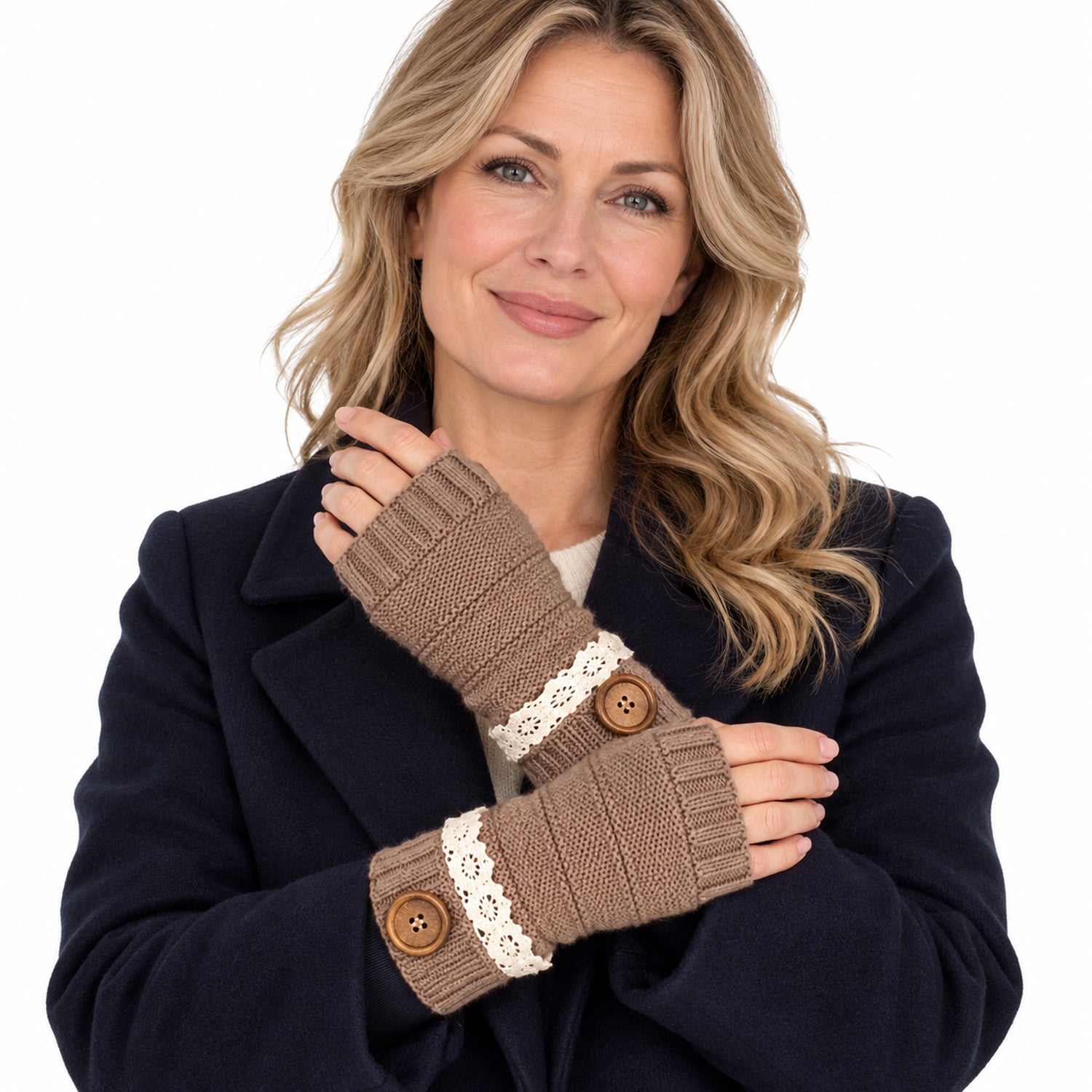 Fingerless Knit Mittens with Button Details, Cozy Winter Hand Warmers