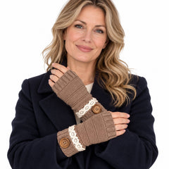 Fingerless Knit Mittens with Button Details, Cozy Winter Hand Warmers