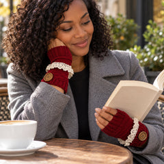 Fingerless Knit Mittens with Button Details, Cozy Winter Hand Warmers