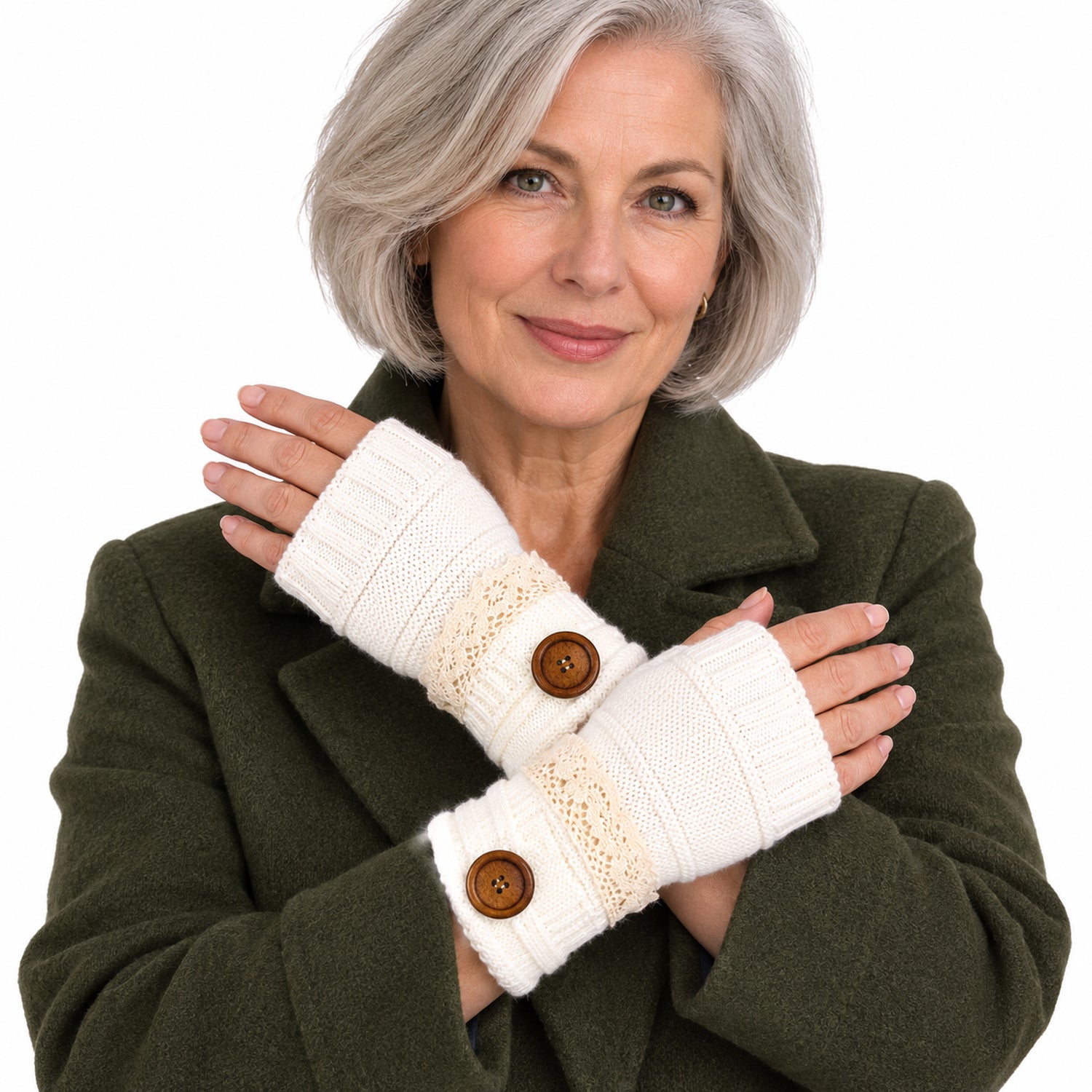Fingerless Knit Mittens with Button Details, Cozy Winter Hand Warmers