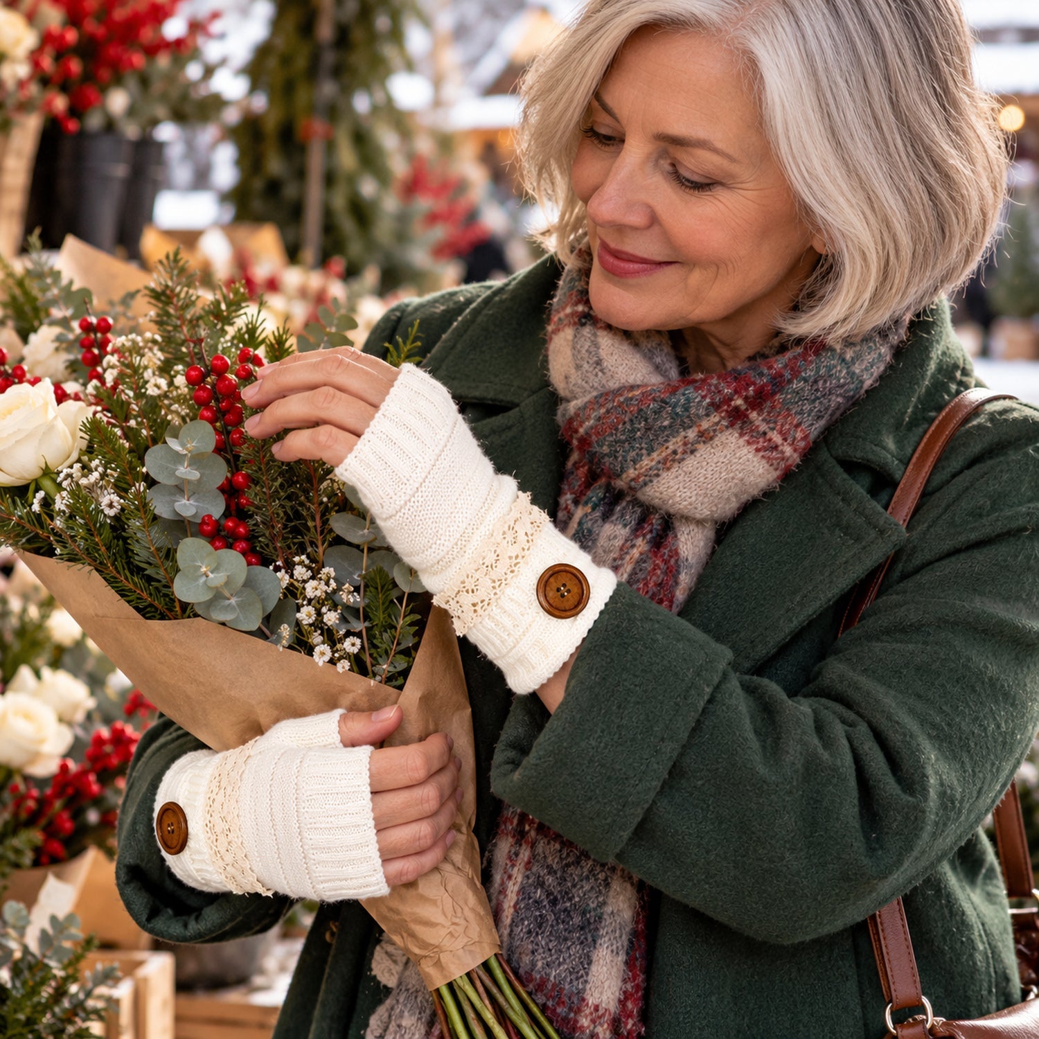 Fingerless Knit Mittens with Button Details, Cozy Winter Hand Warmers