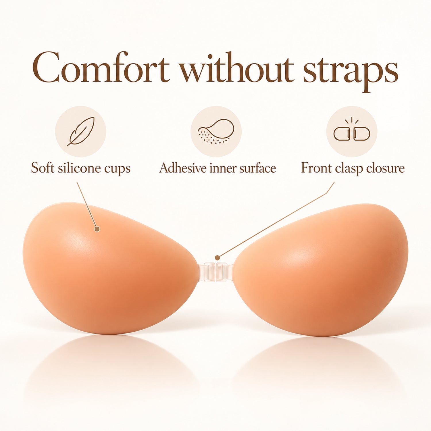 Adhesive Silicone Strapless Bra, Seamless Backless Cups with Front Closure