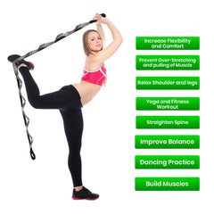 96-Inch Yoga Stretching Strap with Multiple Loops, Non-Elastic Exercise Band