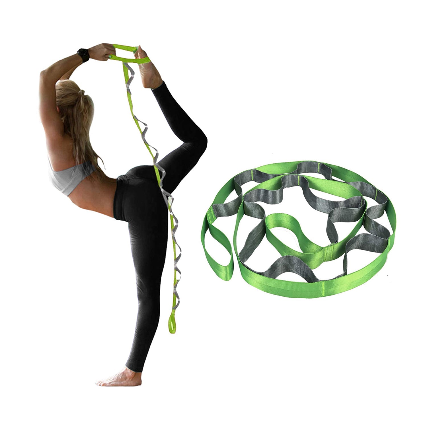 96-Inch Yoga Stretching Strap with Multiple Loops, Non-Elastic Exercise Band