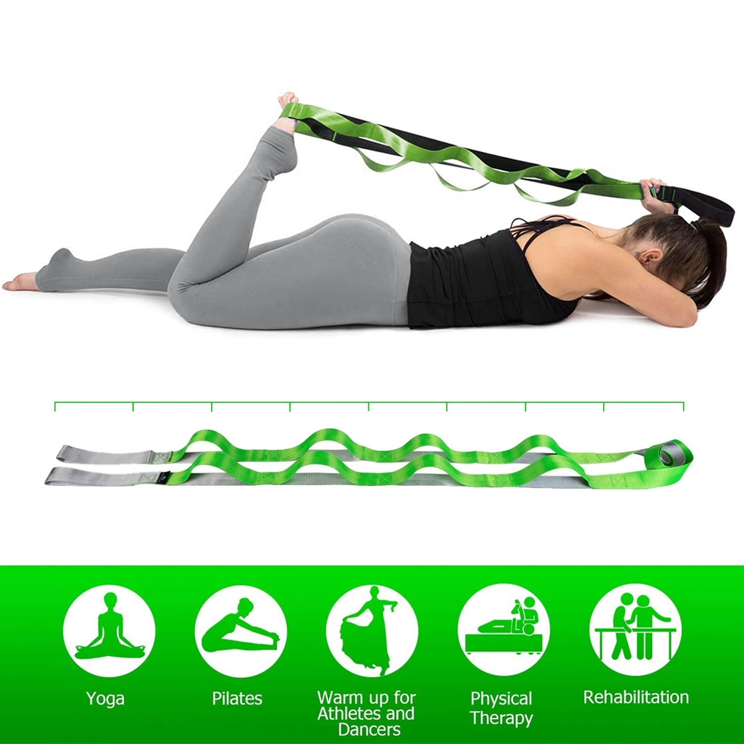 96-Inch Yoga Stretching Strap with Multiple Loops, Non-Elastic Exercise Band