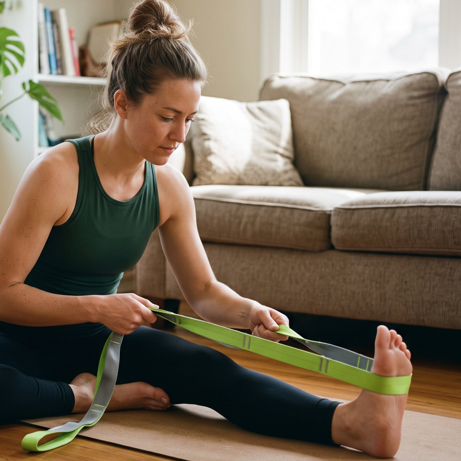 96-Inch Yoga Stretching Strap with Multiple Loops, Non-Elastic Exercise Band
