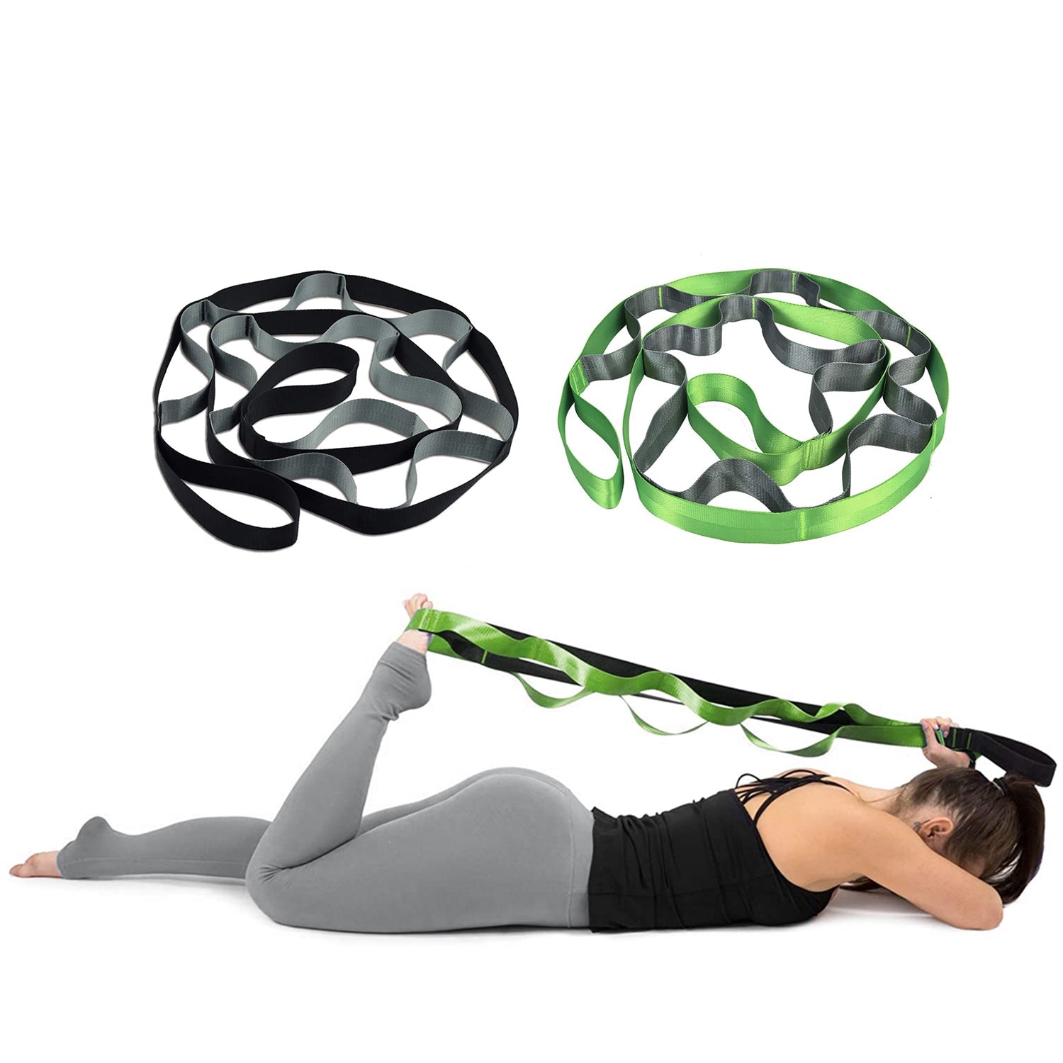 96-Inch Yoga Stretching Strap with Multiple Loops, Non-Elastic Exercise Band