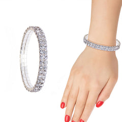 Crystal Double Row Stretch Bracelet – Sparkling Tennis Style Bracelet for Women – Elastic Rhinestone Bracelet for Party, Wedding & Everyday Wear