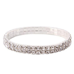 Crystal Double Row Stretch Bracelet – Sparkling Tennis Style Bracelet for Women – Elastic Rhinestone Bracelet for Party, Wedding & Everyday Wear