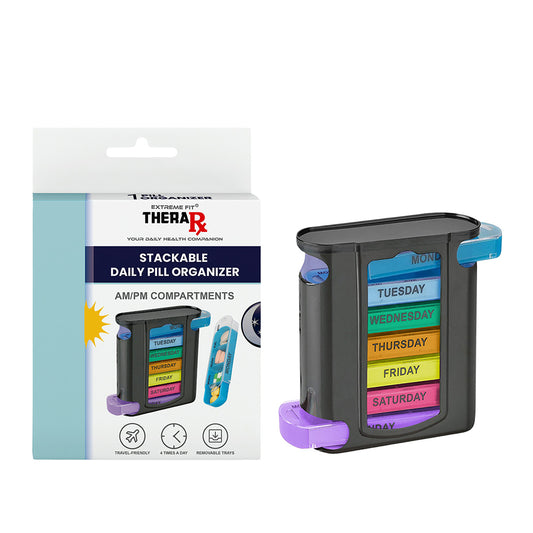 4 Times a Day, Black 7 Day Stackable Daily Pill and Medicine Organizer