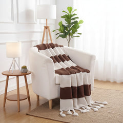 Vintage Plaid Fluffy Throw Blanket 50 x 67 Inches – Super Soft Cashmere-Like Acrylic Blanket with Fringe – Cozy All-Season Throw for Couch, Bed, Camping & Travel