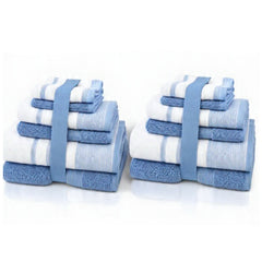 Two-Tone Zero Twist 100% Cotton 12-Piece Towel Set – Soft Absorbent Quick-Dry Bathroom Towels with 4 Bath Towels, 4 Hand Towels & 4 Washcloths, Multiple Colors