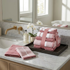 Two-Tone Zero Twist 100% Cotton 12-Piece Towel Set – Soft Absorbent Quick-Dry Bathroom Towels with 4 Bath Towels, 4 Hand Towels & 4 Washcloths, Multiple Colors