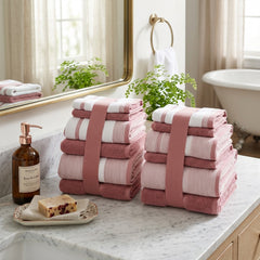 Two-Tone Zero Twist 100% Cotton 12-Piece Towel Set – Soft Absorbent Quick-Dry Bathroom Towels with 4 Bath Towels, 4 Hand Towels & 4 Washcloths, Multiple Colors