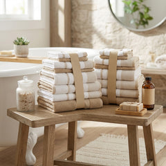 Two-Tone Zero Twist 100% Cotton 12-Piece Towel Set – Soft Absorbent Quick-Dry Bathroom Towels with 4 Bath Towels, 4 Hand Towels & 4 Washcloths, Multiple Colors