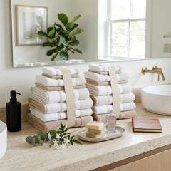 Two-Tone Zero Twist 100% Cotton 12-Piece Towel Set – Soft Absorbent Quick-Dry Bathroom Towels with 4 Bath Towels, 4 Hand Towels & 4 Washcloths, Multiple Colors