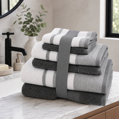 Two-Tone Zero Twist 100% Cotton 6-Piece Towel Set – Soft Absorbent Quick-Dry Bathroom Towels with 2 Bath Towels, 2 Hand Towels & 2 Washcloths, Multiple Colors