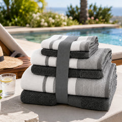 Two-Tone Zero Twist 100% Cotton 6-Piece Towel Set – Soft Absorbent Quick-Dry Bathroom Towels with 2 Bath Towels, 2 Hand Towels & 2 Washcloths, Multiple Colors