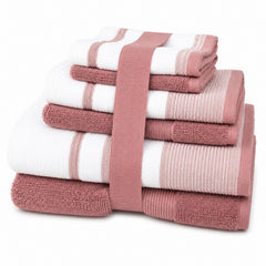 Two-Tone Zero Twist 100% Cotton 6-Piece Towel Set – Soft Absorbent Quick-Dry Bathroom Towels with 2 Bath Towels, 2 Hand Towels & 2 Washcloths, Multiple Colors
