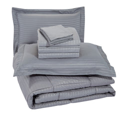 Ultimate 8-Piece Down Alternative Embossed Comforter Set with Sheets, Pillowcases and Shams – Ultra Soft Microfiber Bedding, Baffle Box Design, Dobby Stripe Finish – Queen & King Sizes, All-Season Cozy Vibes