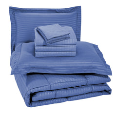 Ultimate 8-Piece Down Alternative Embossed Comforter Set with Sheets, Pillowcases and Shams – Ultra Soft Microfiber Bedding, Baffle Box Design, Dobby Stripe Finish – Queen & King Sizes, All-Season Cozy Vibes