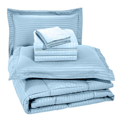 Ultimate 8-Piece Down Alternative Embossed Comforter Set with Sheets, Pillowcases and Shams – Ultra Soft Microfiber Bedding, Baffle Box Design, Dobby Stripe Finish – Queen & King Sizes, All-Season Cozy Vibes