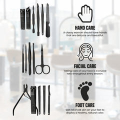 2-Pack Professional 16-Piece Manicure Pedicure Grooming Kit – Stainless Steel Nail Clippers Set with Facial Care Tools, Cuticle Trimmer, Eyebrow Scissors & Portable Travel Leather Case for Men & Women