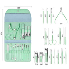 2-Pack Professional 16-Piece Manicure Pedicure Grooming Kit – Stainless Steel Nail Clippers Set with Facial Care Tools, Cuticle Trimmer, Eyebrow Scissors & Portable Travel Leather Case for Men & Women
