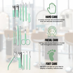 2-Pack Professional 16-Piece Manicure Pedicure Grooming Kit – Stainless Steel Nail Clippers Set with Facial Care Tools, Cuticle Trimmer, Eyebrow Scissors & Portable Travel Leather Case for Men & Women