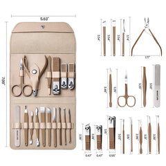 2-Pack Professional 16-Piece Manicure Pedicure Grooming Kit – Stainless Steel Nail Clippers Set with Facial Care Tools, Cuticle Trimmer, Eyebrow Scissors & Portable Travel Leather Case for Men & Women