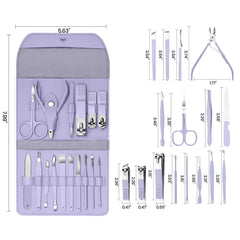 2-Pack Professional 16-Piece Manicure Pedicure Grooming Kit – Stainless Steel Nail Clippers Set with Facial Care Tools, Cuticle Trimmer, Eyebrow Scissors & Portable Travel Leather Case for Men & Women