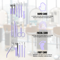2-Pack Professional 16-Piece Manicure Pedicure Grooming Kit – Stainless Steel Nail Clippers Set with Facial Care Tools, Cuticle Trimmer, Eyebrow Scissors & Portable Travel Leather Case for Men & Women