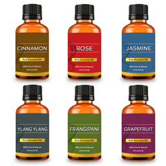 6-Pack: Pure Essential Oils Gift Set for Diffuser, Humidifier, Massage, Aromatherapy, Skin & Hair Care