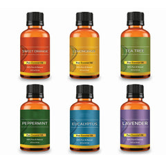 6-Pack: Pure Essential Oils Gift Set for Diffuser, Humidifier, Massage, Aromatherapy, Skin & Hair Care