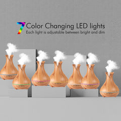 Ultrasonic Air Humidifier with Wood Grain 7 Color Changing LED Lights