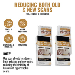 Scar Away Silicone Scar Sheets Tape (5.9"x 1.6”) Removal for Surgical, Keloid, C-Section, Acne Burns & Tummy Tuck Scars (4 Sheets)