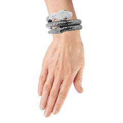 Crystal Snake Bracelet for Women – Adjustable Coiled Serpent Bangle with Rhinestone Pave & Black Crystal Eyes – Gold or Silver Tone Statement Jewelry