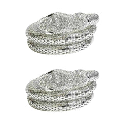 Crystal Snake Bracelet for Women – Adjustable Coiled Serpent Bangle with Rhinestone Pave & Black Crystal Eyes – Gold or Silver Tone Statement Jewelry