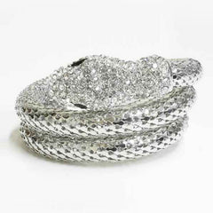 Crystal Snake Bracelet for Women – Adjustable Coiled Serpent Bangle with Rhinestone Pave & Black Crystal Eyes – Gold or Silver Tone Statement Jewelry