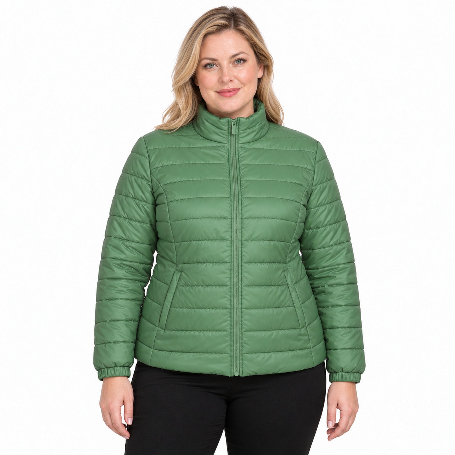 Women's Lightweight Puffer Jacket, Down-Blend Fill with Zip Pockets, 2XL