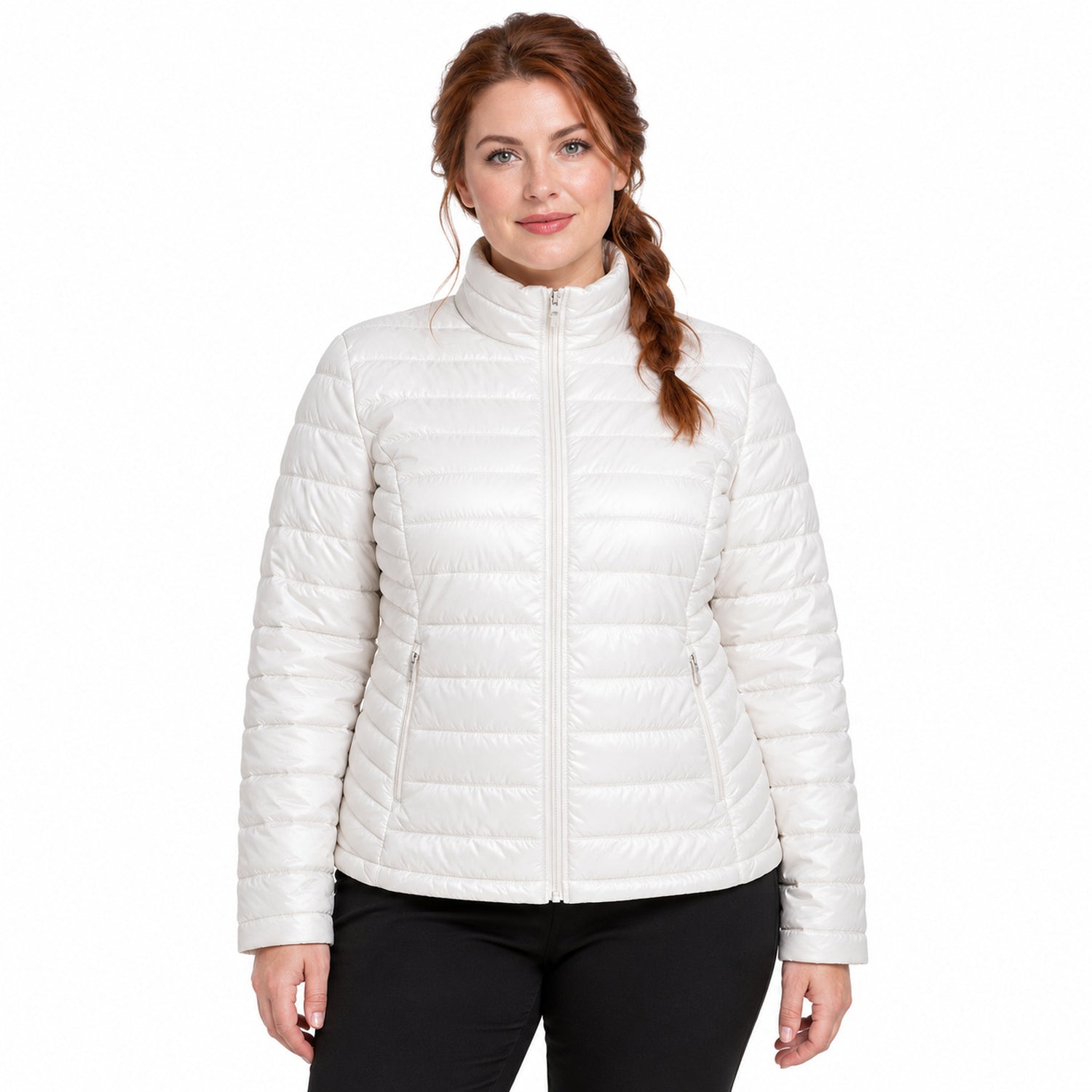 Women's Lightweight Puffer Jacket, Down-Blend Fill with Zip Pockets, 2XL