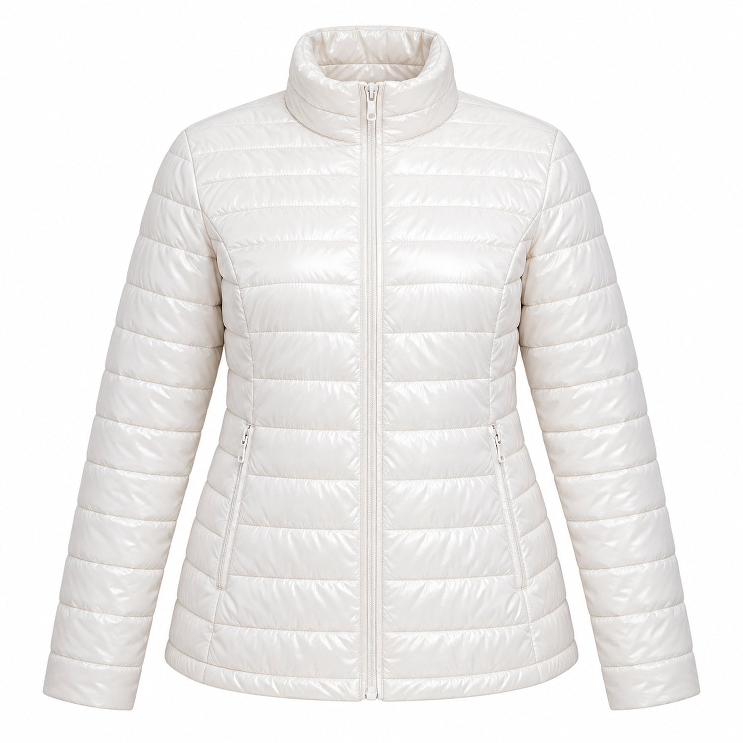 Women's Lightweight Puffer Jacket, Down-Blend Fill with Zip Pockets, 2XL
