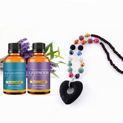 Lava Stone Aromatherapy Necklace with 2 Essential Oils – Heart or Starfish Diffuser Pendant Necklace for Women – Scented Jewelry for Daily Wear & Gifts
