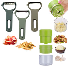 4-Pack: Stainless Steel Original Peelers For Potato, Vegetable And Fruits and Mini Manual Food Chopper Dicer,Presser Mincer Kitchen Tool For Meat, Vegetables, Fruits,Garlics, Onions, Nuts, Pepper