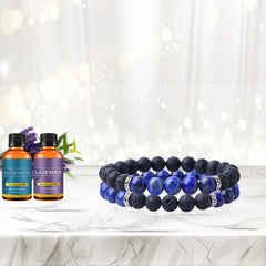 2-Pack Lava Stone Diffuser Bracelet with 2 Random Essential Oils – Aromatherapy Bead Bracelets for Women & Men – Adjustable Essential Oil Jewelry for Daily Wear