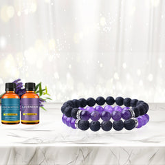 2-Pack Lava Stone Diffuser Bracelet with 2 Random Essential Oils – Aromatherapy Bead Bracelets for Women & Men – Adjustable Essential Oil Jewelry for Daily Wear
