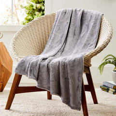 Ceasar Soft Plush Embossed Throw Blanket – 100% Polyester All-Season Cozy Decorative Blanket with Contemporary Roman-Inspired Pattern for Couch, Sofa & Bed, Grey, 50 x 60 Inches