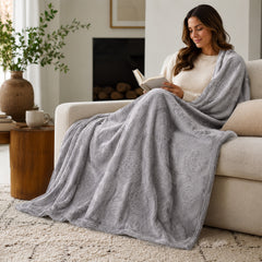 Ceasar Soft Plush Embossed Throw Blanket – 100% Polyester All-Season Cozy Decorative Blanket with Contemporary Roman-Inspired Pattern for Couch, Sofa & Bed, Grey, 50 x 60 Inches