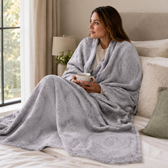 Ceasar Soft Plush Embossed Throw Blanket – 100% Polyester All-Season Cozy Decorative Blanket with Contemporary Roman-Inspired Pattern for Couch, Sofa & Bed, Grey, 50 x 60 Inches